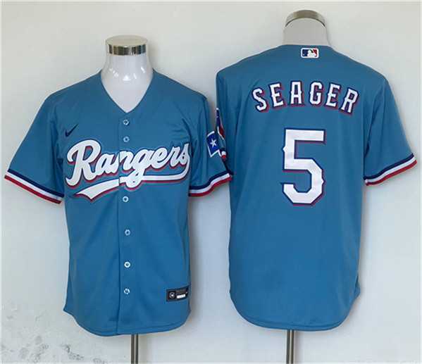 Mens Texas Rangers #5 Corey Seager Blue With Patch Cool Base Stitched Jersey